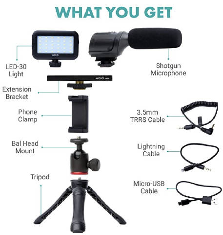 Kit de Vlog compatível com iPhone / Android