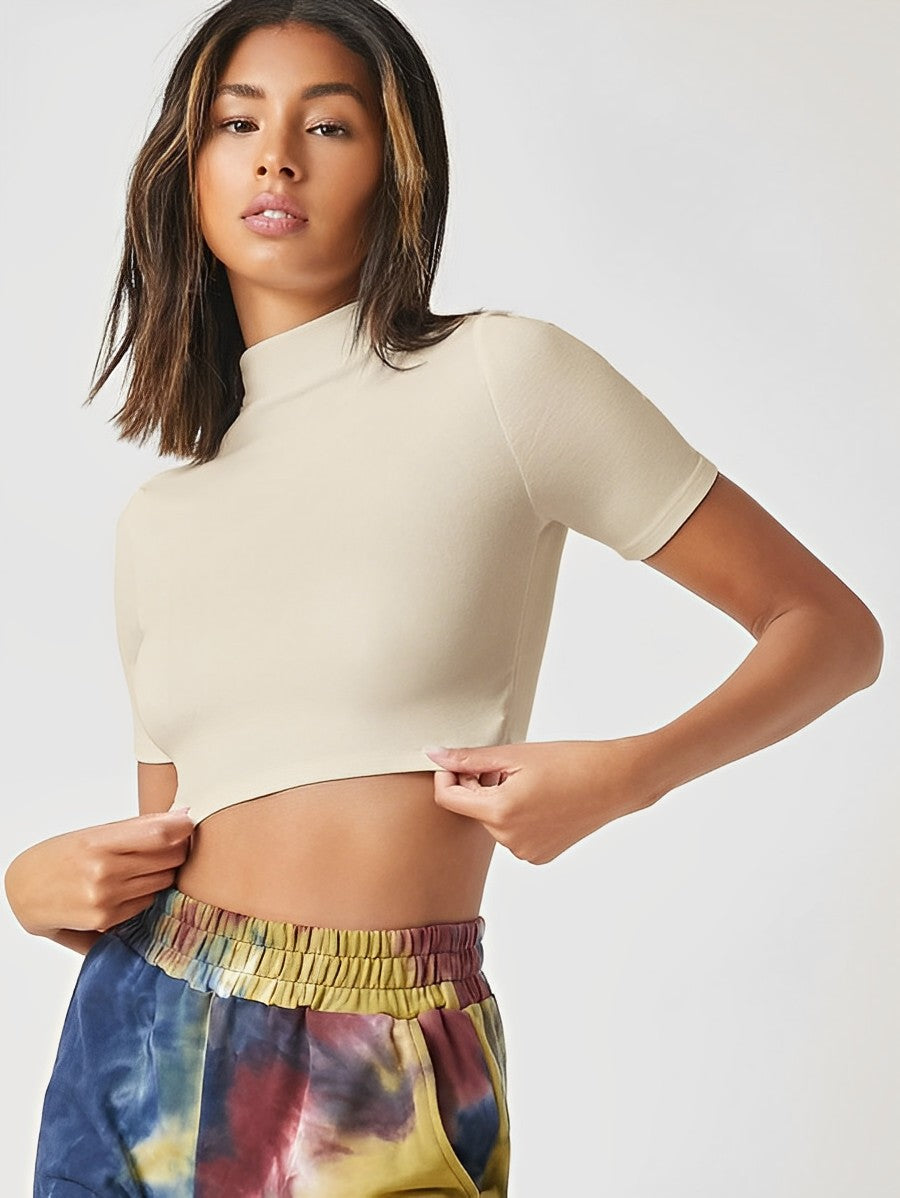 Blusa básica crop top bege (tam: S)