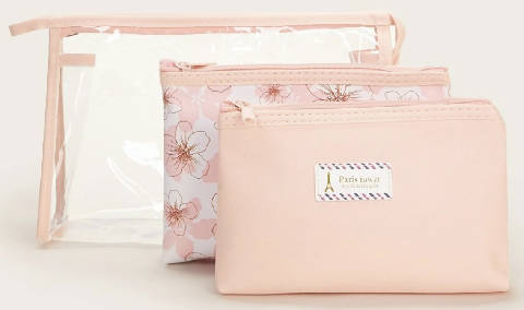 bolsa de maquiagem com padrão floral e transparente (3 peças)