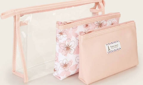 bolsa de maquiagem com padrão floral e transparente (3 peças)