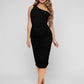 Vestido justo sólido com um ombro - preto (tam: L)